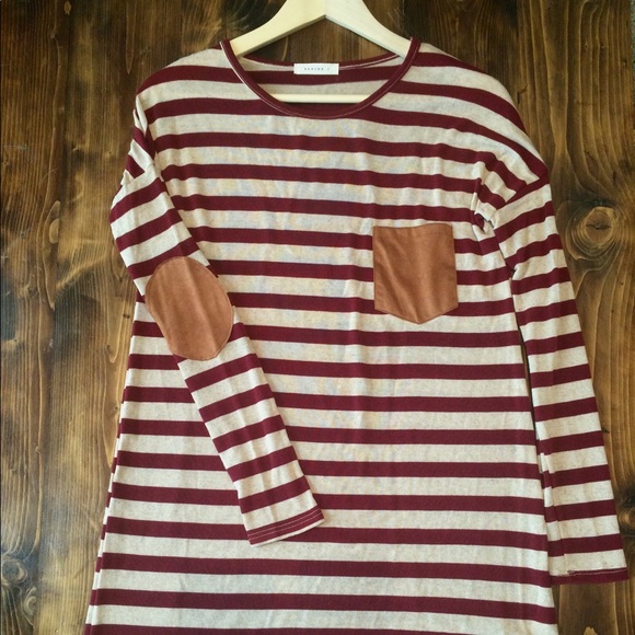 Striped Maroon and Cream Dress - Picture 1 of 4